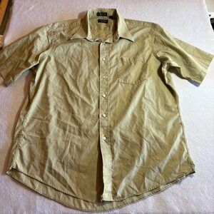 Vintage Christian Dior Monsieur Mens Shirt Size 17 SS Short Sleeve Button Up Tan